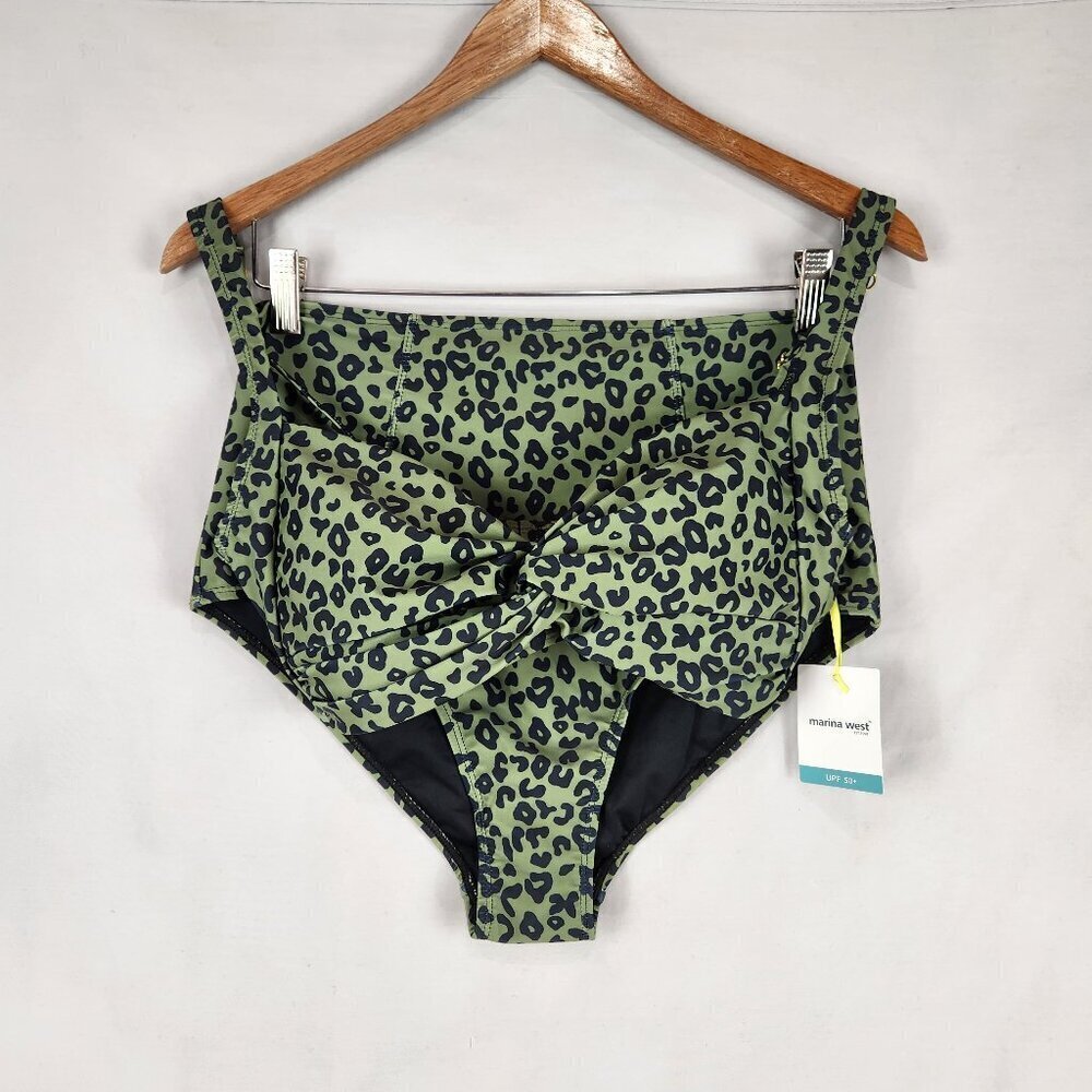 NWT Marina West Two Piece Swimsuit Women's L Olive Black Leopard Bikini UPF 50